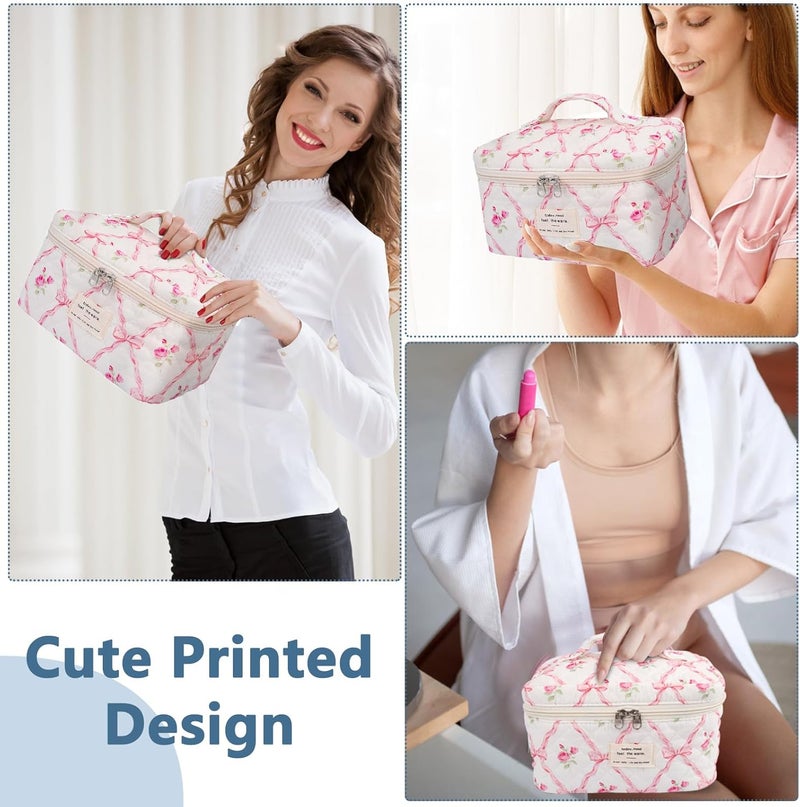 Gosect Large Makeup Bag, Cute Cosmetic Bag for Women Girls, Floral Coquette Aesthetic Toiletry Bag, Travel Make Up Organizer Bag (Pink Butterfly) - Image 3